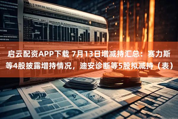 启云配资APP下载 7月13日增减持汇总：赛力斯等4股披露增持情况，迪安诊断等5股拟减持（表）